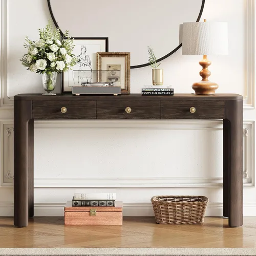 Vista 10 de Mesa consola de madera maciza de 42 pulgadas para entrada, mesa de sofá con cajones Farmhous Sofa Table with Storage Cabinets & Drawers,Solid Wood
