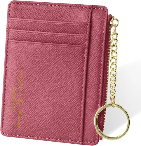 Vista 36 de URAQT Cartera para tarjetas de crédito, cartera minimalista de cuero delgado con cremallera, mini protector de tarjeta de crédito, llavero bolsillo