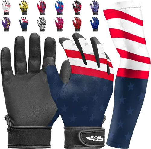 Vista 13 de Guantes de bateo para jóvenes de Exxact Sports con mangas para brazos para niños y niñas, guantes de béisbol para niños para bateo de sóftbol, T-Ball