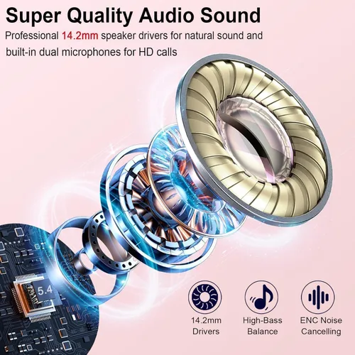 Vista 2 de Auriculares inalámbricos, auriculares Bluetooth V5.4 estéreo con graves con micrófonos ENC con cancelación de ruido, auriculares Bluetooth de 30
