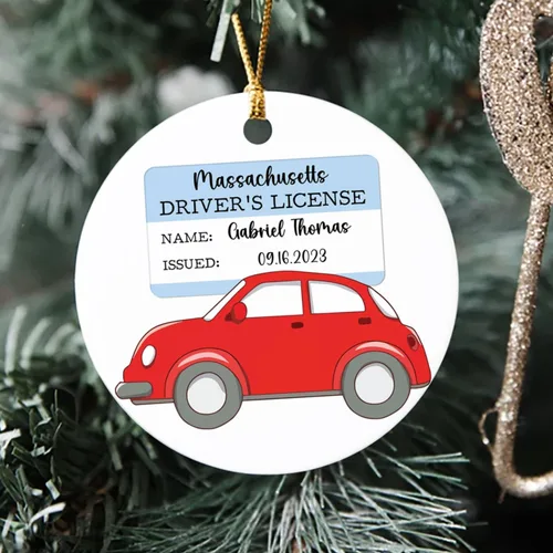 Vista 4 de Adorno de licencia de conducir personalizado de felicitaciones, adorno de Navidad con mi licencia de conducir 2026, texto y fecha con nombre