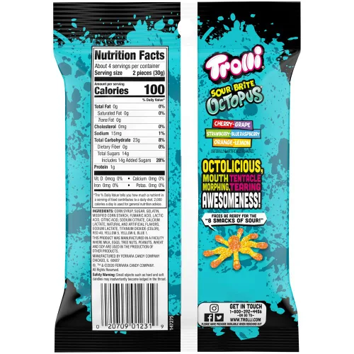 Vista 2 de Trolli Gusanos de gomita de pulpo Sour Brite, 4.25 onzas