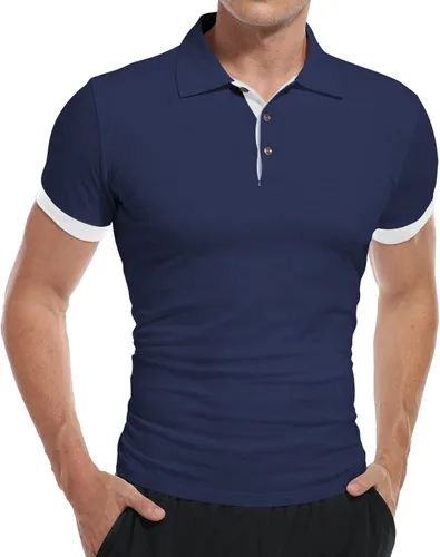 Vista 2 de KUYIGO Camisas polo de manga larga para hombre estilo informal ajustadas diseño básico de algodón