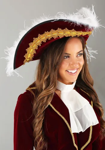 Vista 6 de Adult Captain Hook Costume Womens, Neverland Fancy Maroon Pirate Halloween Outfit