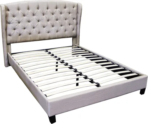 Vista 3 de Best Master Furniture Yvette - Cama tapizada con plataforma con respaldo de alas, tamaño Queen, color beige