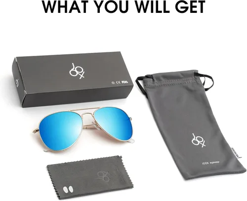 Vista 6 de JOOX - Gafas de sol clásicas de aviador para mujeres y hombres, lentes UV400, marco de acero inoxidable, livianas.