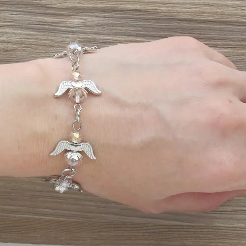 Vista 2 de 12 pulseras de ángeles de cristal rosa – recuerdo de bautizo/recuerdo de bautizo/recuerdo de cumpleaños