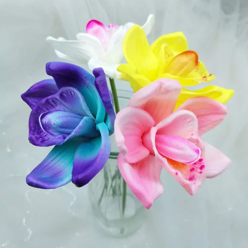 Vista 5 de Juego de 10 orquídeas artificiales de tacto real (morado)