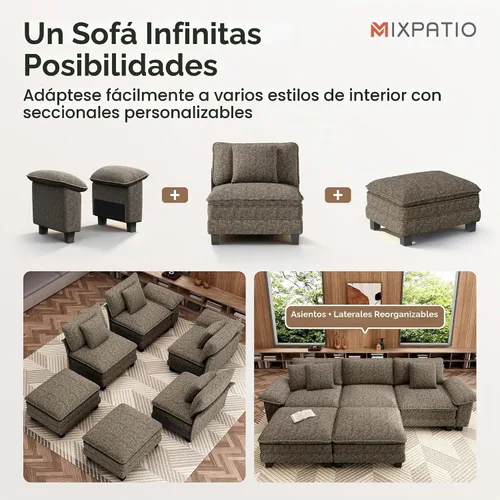 Vista 8 de MIXPATIO - Sofá seccional en forma de U de 123 pulgadas con cojines tipo nube, juego de sofá modular de asiento profundo con 5 asientos y 2 Gris