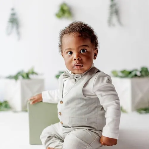 Vista 2 de Conjunto de traje de boda para niños y niñas, chaleco y corbatín, conjunto de cumpleaños de bebé para día especial, gri