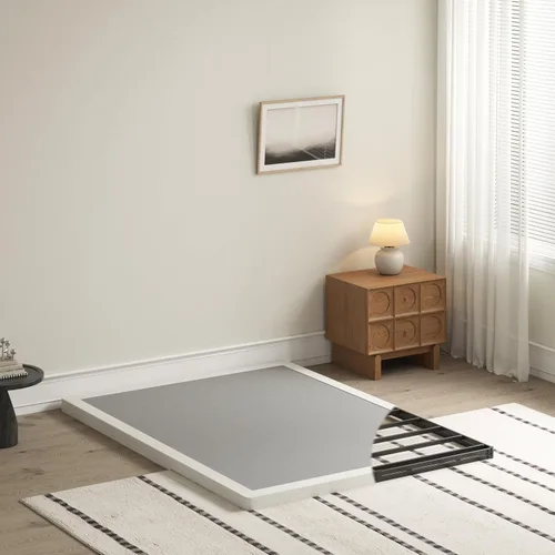Vista 4 de Base de cama resistente de 2 pulgadas con cubierta de tela Base de colchón de metal, solo somier de perfil bajo, sin ruido, fácil montaje, soporte