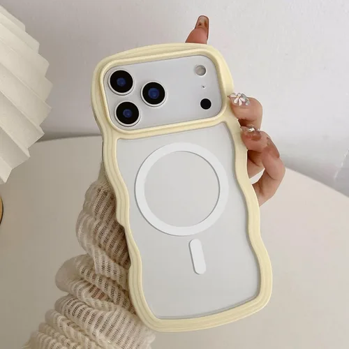 Vista 24 de QLTYPRI Funda magnética para iPhone 11 compatible con Magsafe, bonita funda transparente con marco de onda rizada para niñas y mujeres, parachoques