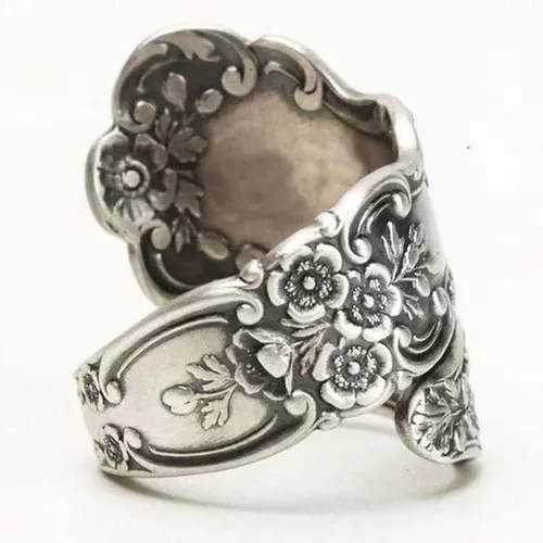 Vista 4 de Anillo ajustable de plata de ley 925 con cuchara oxidada, regalo de joyería para mujer