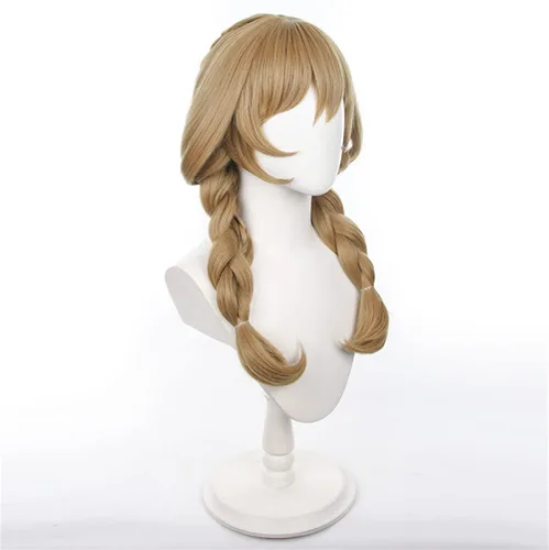 Vista 3 de Peluca larga de cola de caballo marrón para mujer, pelucas de cosplay de anime para Halloween, peluca de disfraz de cosplay