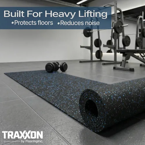 Vista 6 de Rollo de piso de goma resistente de 1/4" de espesor de Floor Inc Tapetes de piso de goma reciclada flexibles para gimnasio en casa Tapete