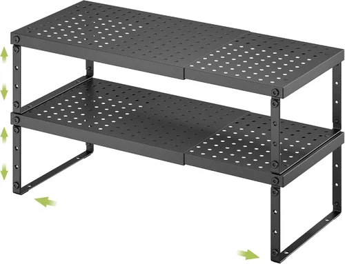 Vista 8 de RUILALIFE Estante organizador de gabinete expandible con altura ajustable, estante organizador de encimera de cocina apilable, elevador de estante