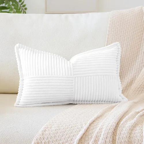 Vista 15 de OTOSTAR Fundas de almohada decorativas de pana a rayas con empalme, fundas de almohada bohemias súper suaves, almohadas decorativas con textura