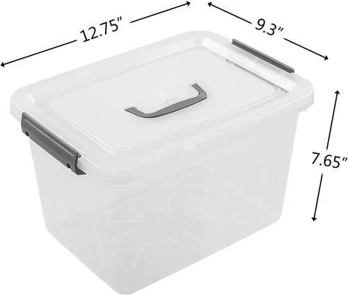 Vista 2 de Farmoon Contenedor de almacenamiento transparente de 12 cuartos de galón, caja apilable de plástico con tapa y mango gris