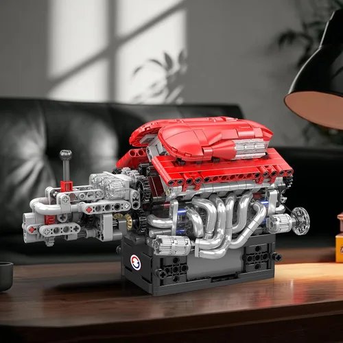 Vista 5 de Mould King 10226 FE Supercar V12 Kit de construcción de motor con caja de cambios, modelo mecánico de más de 863 piezas con transmisión de múltiples
