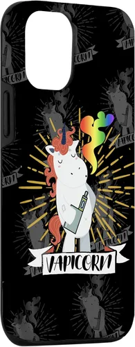 Vista 3 de iPhone 14 Vapicorn - Unicornio Vaping Divertido - Funda Rainbow Vape Clouds