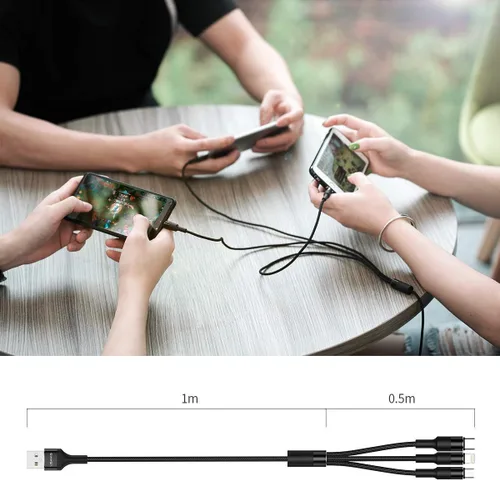 Vista 6 de USAMS Paquete de 2 cables de carga múltiple, cable de carga múltiple USB trenzado de nailon 3 en 1 de 5 pies, cable de carga rápida compatible