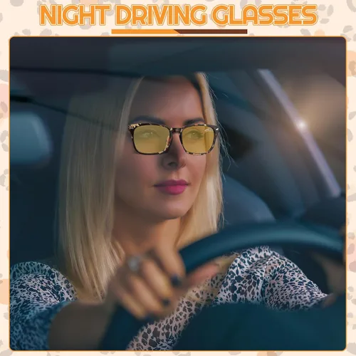 Vista 3 de 4 pares de lentes de conducción de visión nocturna para hombres y mujeres, polarizados, antirreflejos, lentes amarillos, lentes