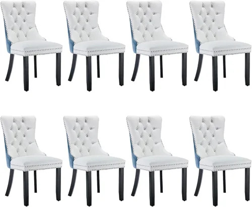 Vista 128 de SoarFlash Juego de 2 sillas de comedor de terciopelo, silla lateral de respaldo alto, silla lateral moderna tapizada de alta gama con botones Beige