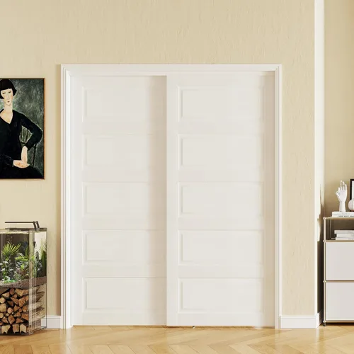 Vista 9 de 5-Panel Closet Doors, 48"(Double 25") x 80" Sliding Door for Bedrooms