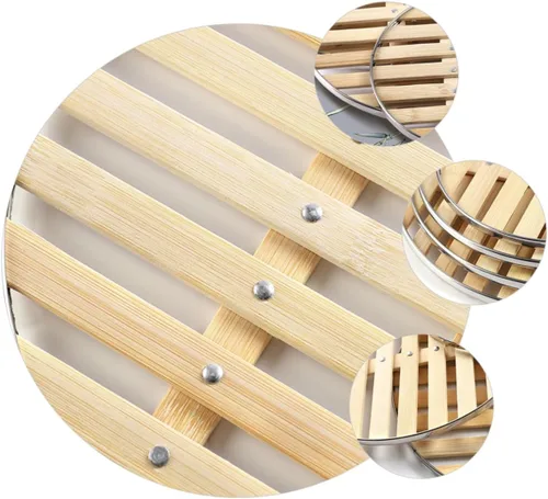 Vista 4 de Estante de vapor de bambú, paquete de 2 unidades de acero inoxidable de 11.8 pulgadas y soporte de vapor de bambú natural para ollas arroceras al