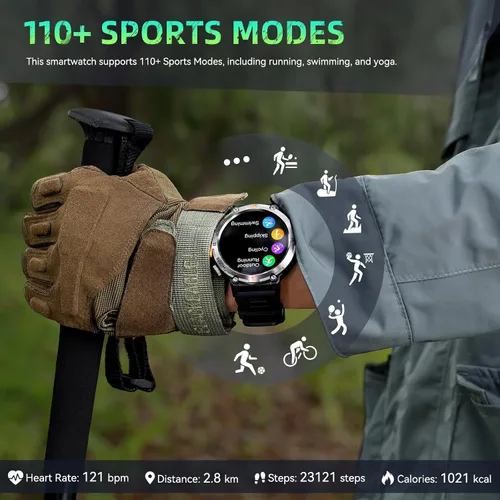 Vista 7 de Relojes inteligentes militares para hombres con GPS incorporado 3ATM impermeable con linterna de llamada/LED, reloj inteligente táctico resistente