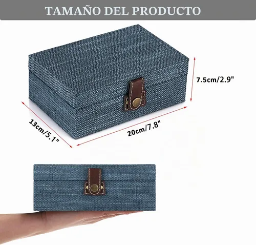 Vista 5 de Hipiwe Caja decorativa de madera del tesoro del cofre con lino cubierto