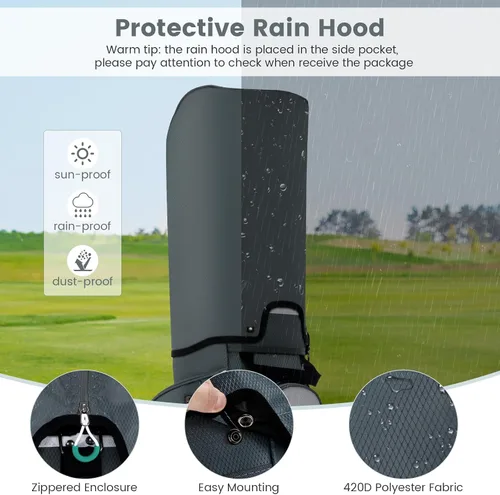 Vista 4 de Goplus Bolsa de carrito de golf con 14 divisores superiores, bolsa de golf con 7 bolsillos con cremallera, bolsa refrigerante, capucha para lluvia