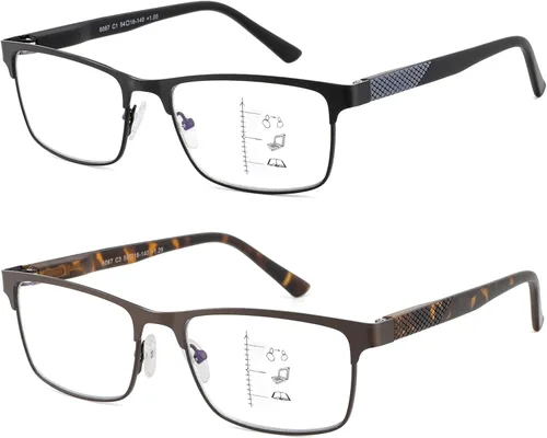 Vista 11 de Lentes de lectura progresivas bifocales sin línea, multifocales, con bloqueo de luz azul, para computadora, marco metálico para hombres