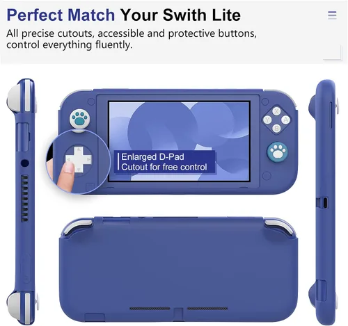 Vista 2 de MoKo Funda protectora compatible con Nintendo Switch Lite funda protectora de silicona con 6 tapas de pulgar y 3 protectores de pantalla de vidrio