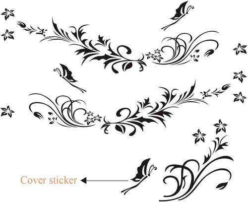 Vista 5 de Calcomanías decorativas talladas con flores huecas y mariposas, antiarañazos, para automóviles, furgonetas, SUV, camiones, juego de 3 piezas (negro)