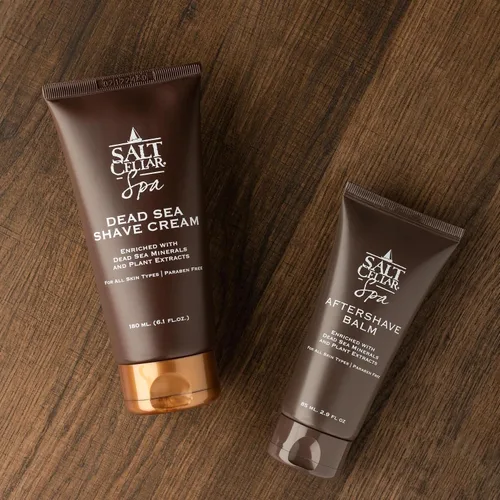 Vista 4 de Salt Cellar Juego de afeitado y después del afeitado del Mar Muerto para hombres, kit de aseo totalmente natural con minerales del mar Muerto