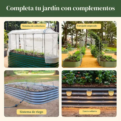 Vista 7 de Kits de cama de jardín elevada extra alta de 26" de Vego Garden, caja de maceta elevada modular 9 en 1 para vegetales, flores, frutas, cama de Verde