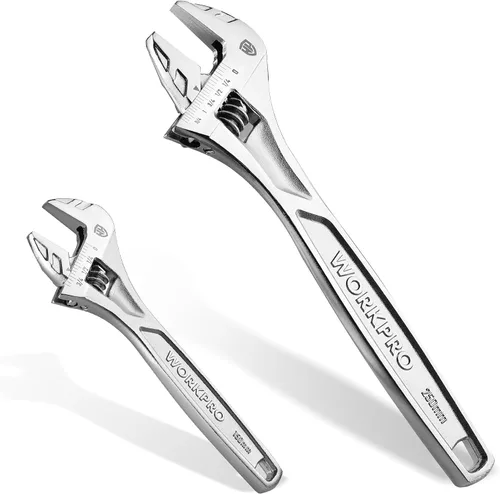 Vista 8 de WORKPRO - Llave ajustable de 4 pulgadas de servicio pesado con escala imperial y métrica, llave premium de acero Cr-V, cromada