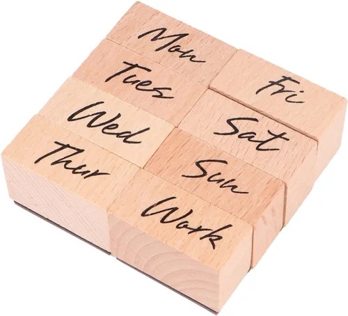 Vista 6 de Juego de 16 sellos de goma de madera, letras de semana y abreviaturas para manualidades, álbumes de recortes, decoración de diario y cuenta de mano