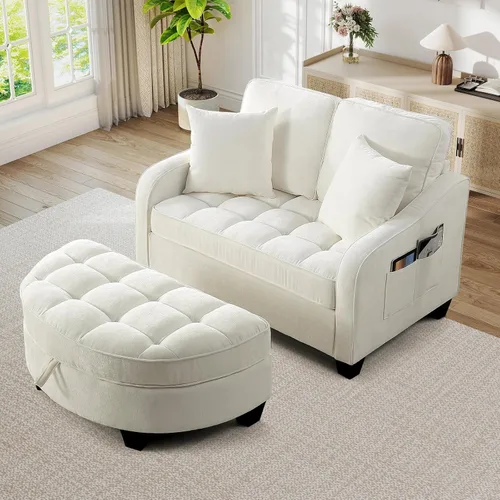 Vista 9 de JEEOHEY Chaise Lounge Chair para interiores, silla de sofá de chenilla de gran tamaño con otomana de almacenamiento y respaldo ajustable, sofá