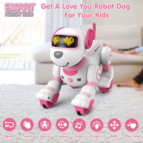 Vista 5 de VATOS - Perro robot de control remoto para niños - Perro robot de juguete interactivo con toque y seguimiento, robot perro de 17 funciones, cachorro