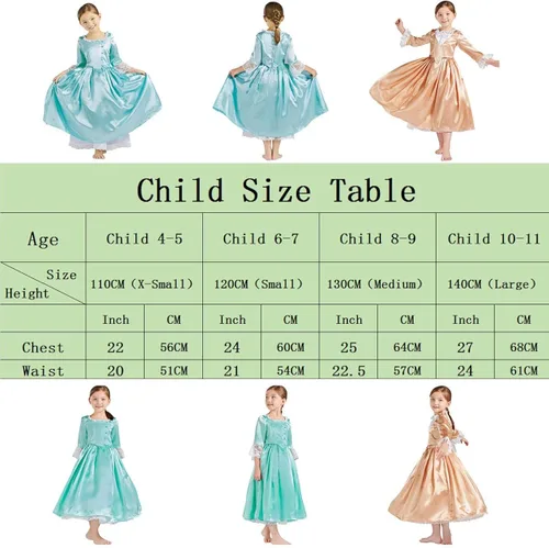 Vista 2 de Yejue Royal Colonial - Disfraz de princesa para niña, Hamilton Elizabeth Schuyler, Angelica Peggy Cosplay Kid Victorian Dress