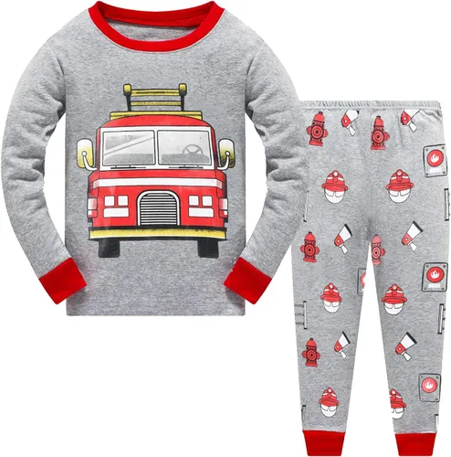 Vista 17 de Little Hand Pijamas de algodón para niños pequeños, conjunto de pijamas de manga larga para excavadora 1 # Camión monstruo