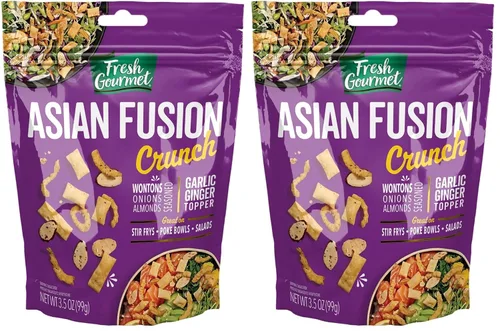 Vista 16 de Fresh Gourmet Asian Fusion Crunch - Bolsa de 3.5 onzas, individual Wonton de ajo y jengibre, cebollas crujientes, almendras en rodajas Ensaladas