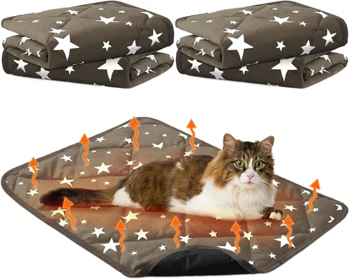 Vista 13 de Namalu Paquete de 4 camas autocalentantes para gatos, alfombrilla térmica para gatos con patrón de estrellas, suave almohadilla térmica para jaula