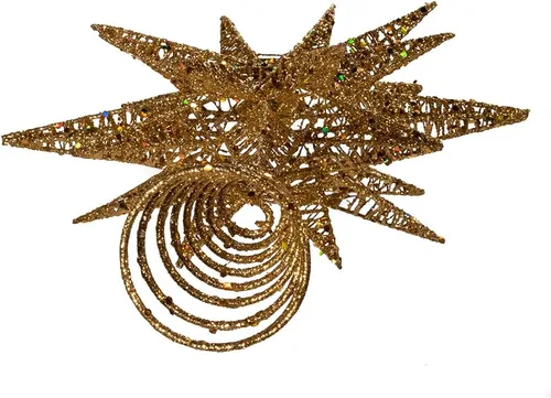 Vista 7 de Kurt Adler Estrella 3D de Alambre con Purpurina Dorada Sin Luz para Copa del Árbol, 16.5 pulgadas de largo, Tono Dorado, Metal, Decoración Navideña