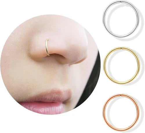 Vista 40 de LUCKYJEWUS Small Thin Gold or Sterling Silver Nose Ring Hoop for Women, Tiny Nose Piercing jewelry