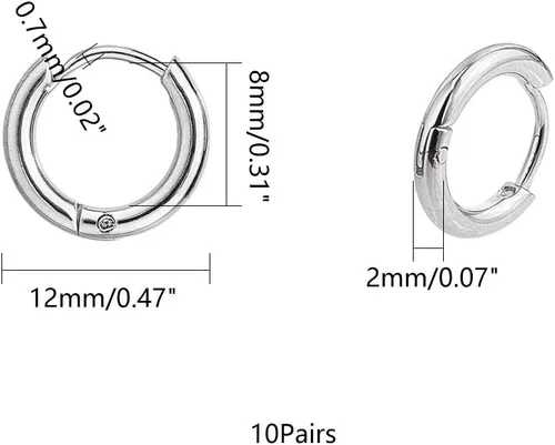 Vista 3 de UNICRAFTALE 20 aretes de aro pulidos a mano de 0.472 in, aretes de aro de acero inoxidable de 0.028 in, componentes de alambre de acero inoxidable