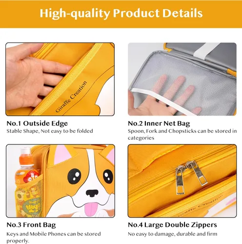Vista 3 de Giraffe Creation Lonchera térmica para niños con correa para el hombro, reutilizable, duradera, ligera, para mantener la comida fría/caliente, perro