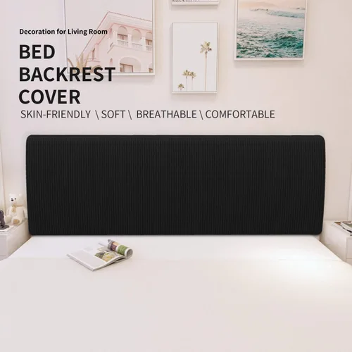 Vista 2 de Easy-Going Funda elástica para cabecera de cama, funda de cabecera de cama cuadrada pequeña, de jacquard, a prueba de polvo, para dormitorio Negro